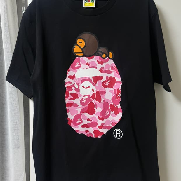 베이프 ABC 카모 마일로 온 빅 티셔츠 블랙 핑크 L
