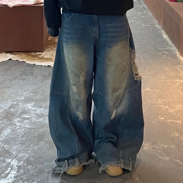 빈티지 데미지 워싱 데님 팬츠 H1869