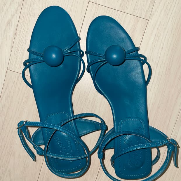 프레클 kitten heel strap sandle 스트랩 슈즈 청록색