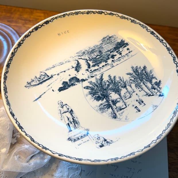 프랑스 빈티지 블루 트랜스퍼 케이크 스탠드 NILE 희귀 엔틱