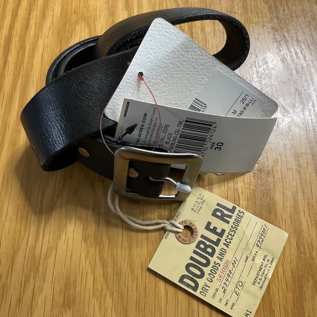RRL 더블알엘 핸드 버니시 레더 벨트 블랙 30