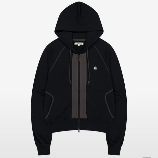 PUCKERING HOOD ZIP-UP BLACK