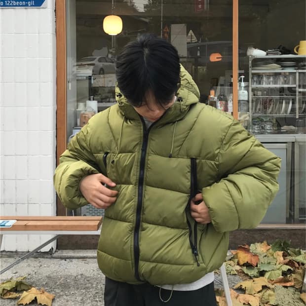 유니섹스 사이드 지퍼 후드 패딩 점퍼