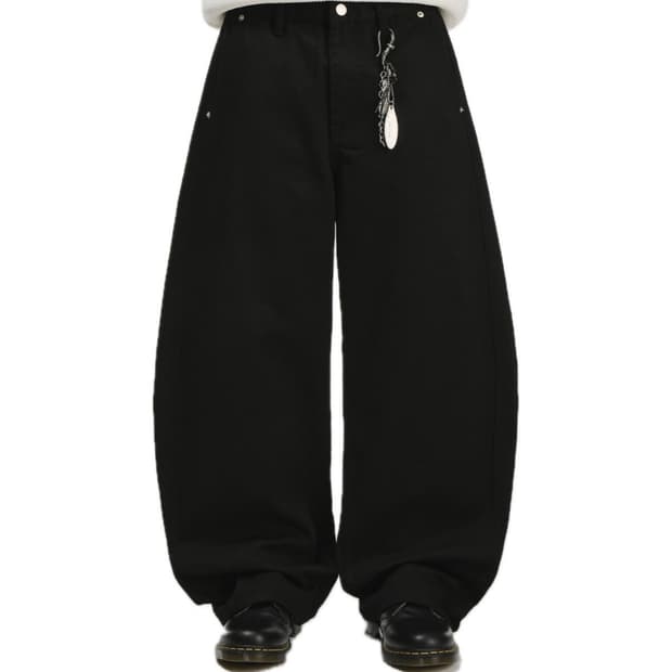 시그니처 커브드 사이드 패널 코튼 팬츠 블랙