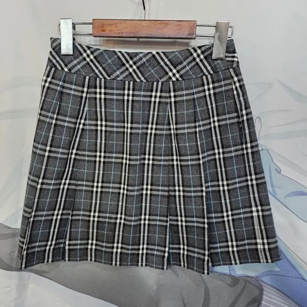Burberry 버버리 런던 그레이 체크 아코디언 미니 스커트