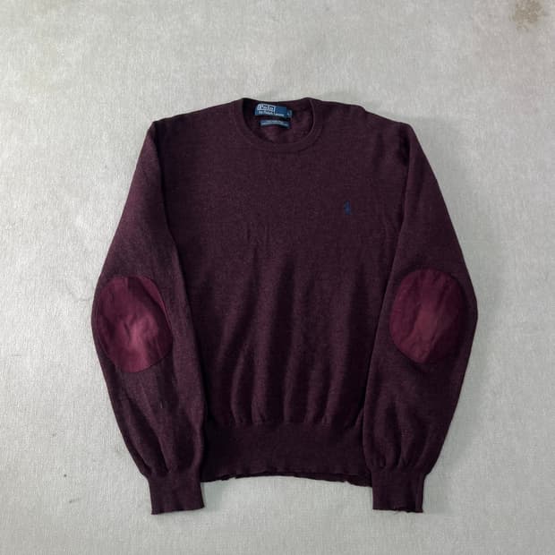 100 폴로랄프로렌 엘보우 패치 버거딘 울 니트 