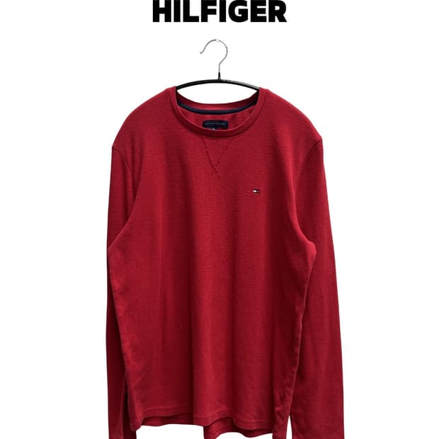 타미힐피거 스몰로고 와플 긴팔 티 레드