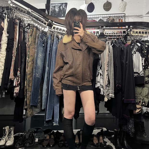 브라운 소가죽 무스탕