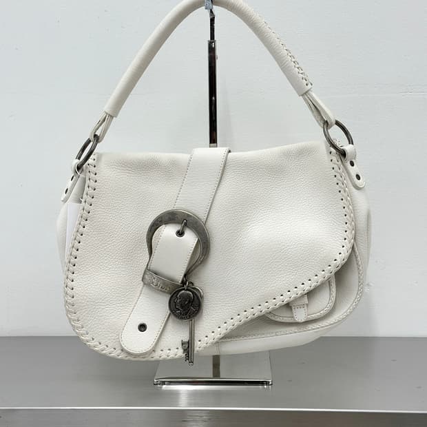 디올 00s 화이트 가우초 탑 핸들백 