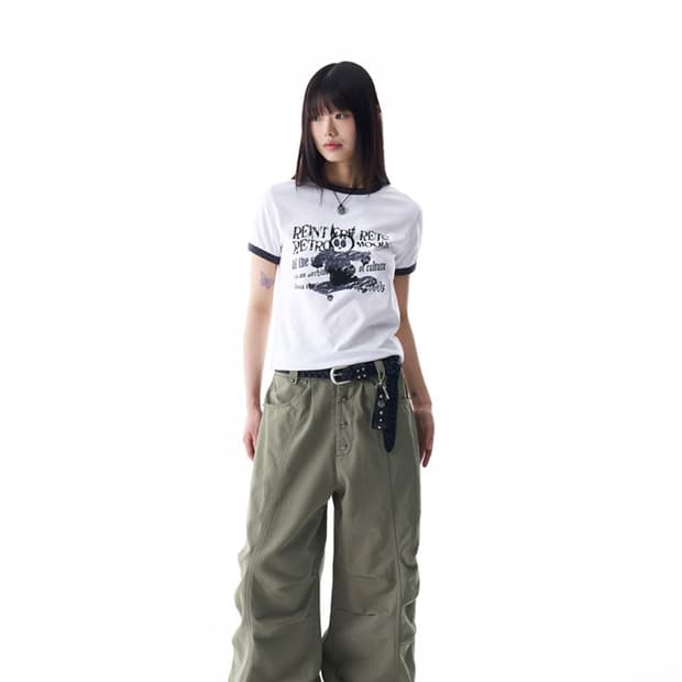 아캄 카키 팬츠 stdded cotton pants