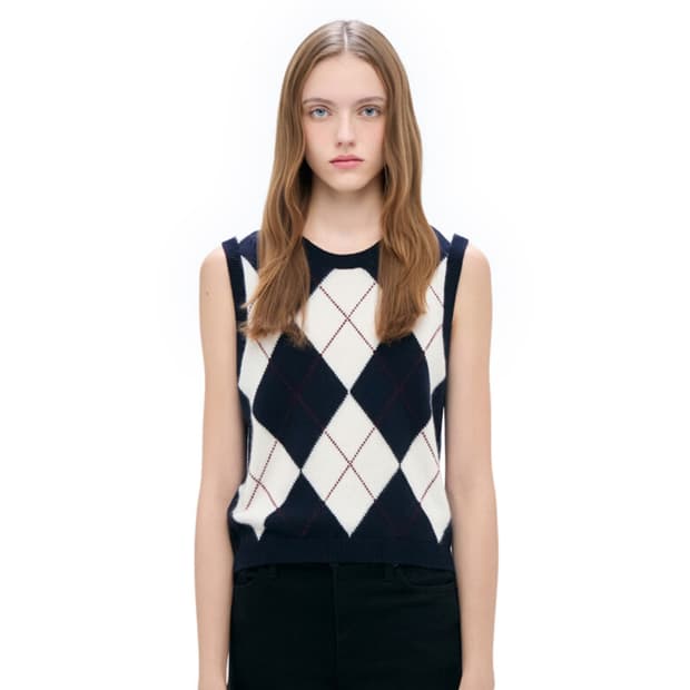 프레임(FRAME)X소더비 캐시미어100 아가일 베스트니트 66-77