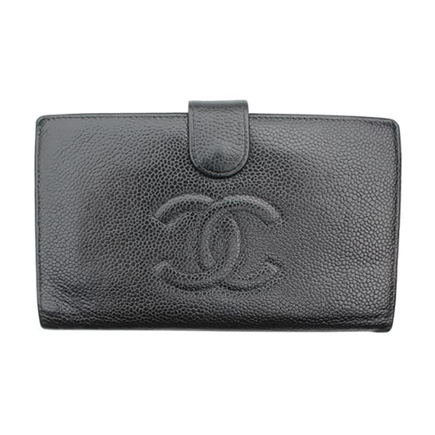 샤넬 블랙 캐비어 빅로고 2단 중지갑