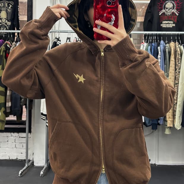 베이프 브라운 스타 투웨이 후드집업