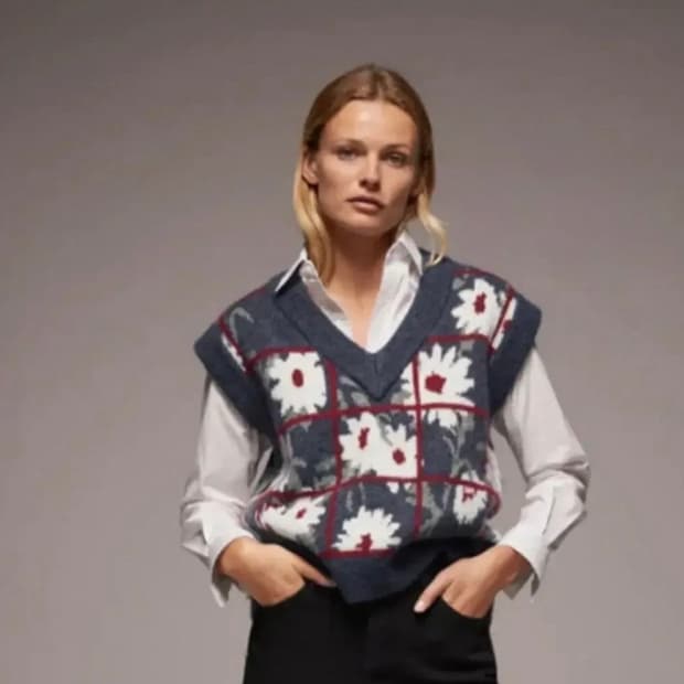 자라 플라워 패턴 니트 베스트 니트 조끼