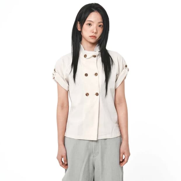 사파리스팟 Double Breasted Linen Half Shirt