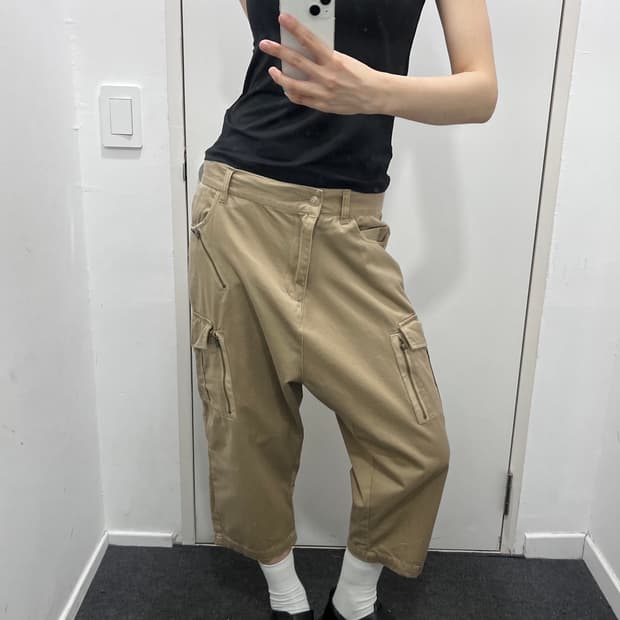 HERE'S STREET 베이지 카고 카프리 팬츠 바지