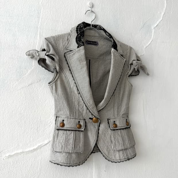 Black Lace Point Striped Jacket