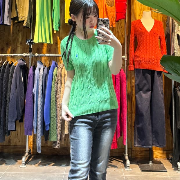 S 폴로랄프로렌 라이트그린 반팔 케이블 니트 