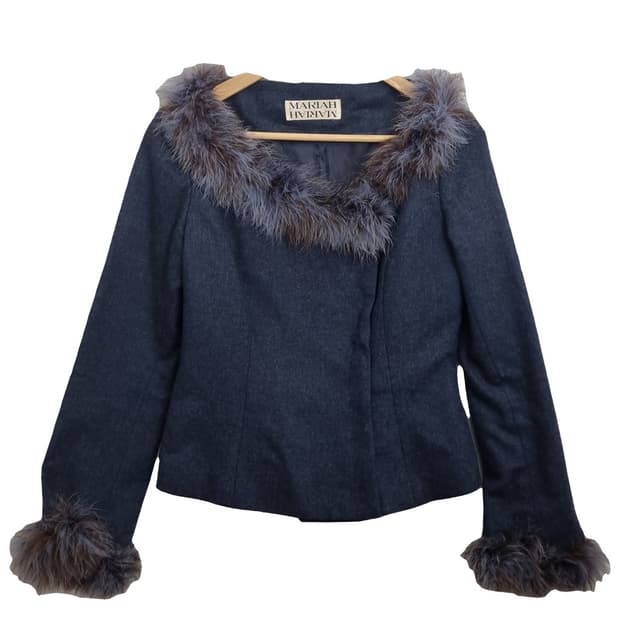 MARIAH 네이비 울 퍼 트리밍 자켓 