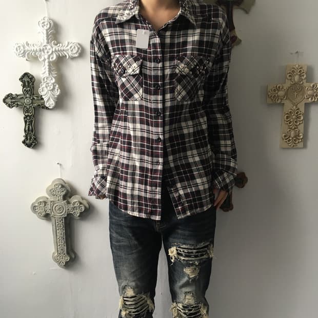 Stud point check pattern shirt