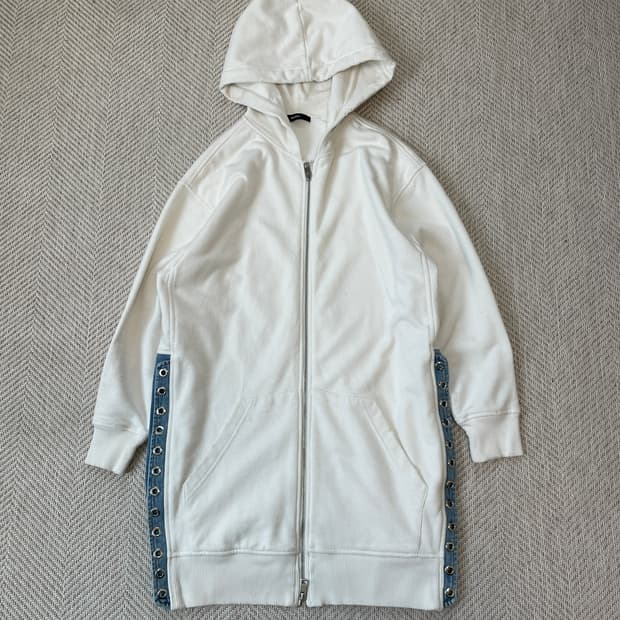 디젤 사이드 데님 아일렛 디테일 롱 후드 집업