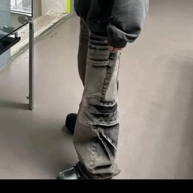 L ) 엠보 크랙 워싱 데님팬츠