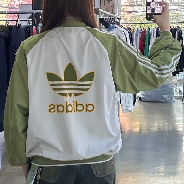 아디다스 빅로고 트랙 블루종자켓