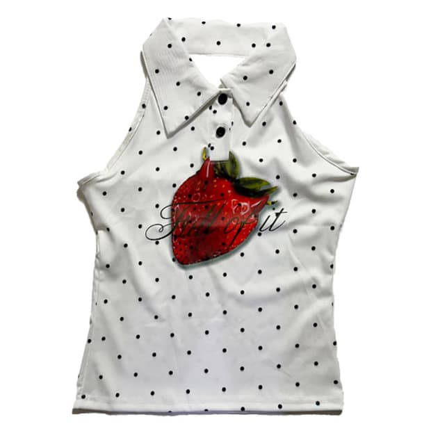 새상품 도트 딸기 홀터넥 나시