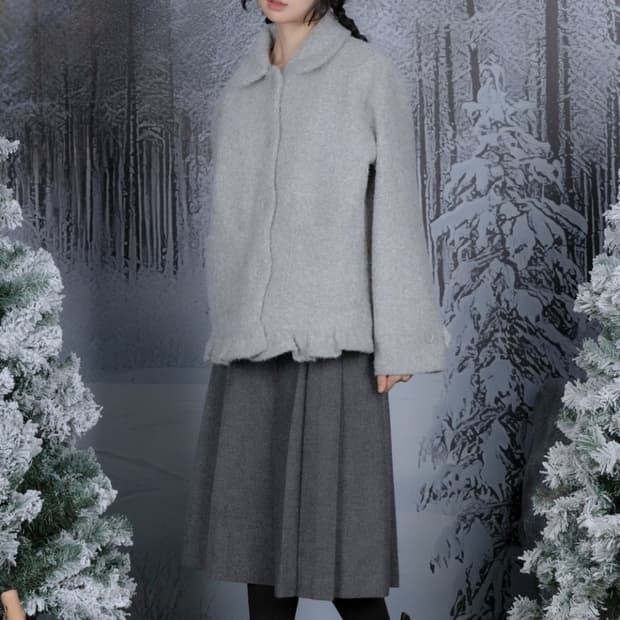 나이엔 라운드 플라켓 숏 코트 라이트그레이