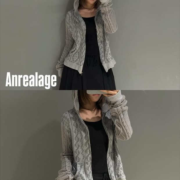 Anrealage mix knit jacquard hood zip-up
