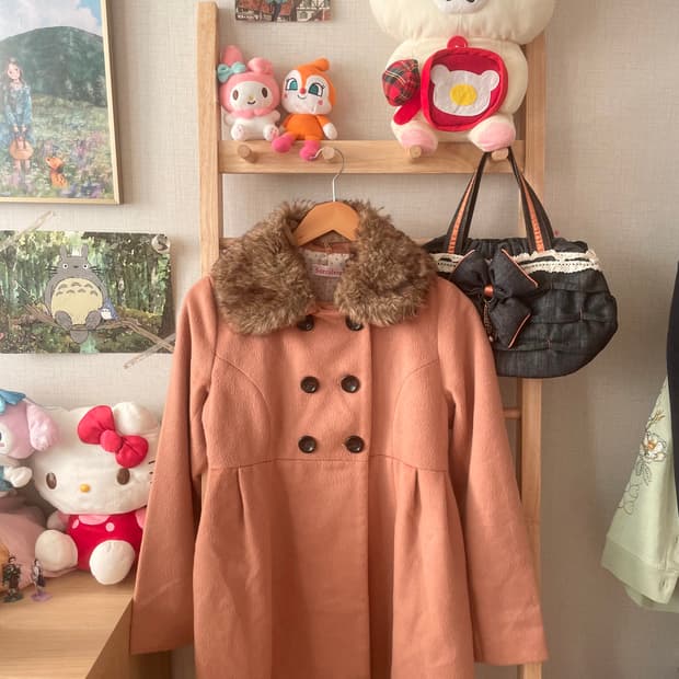 모리걸 빈티지 히메갸루 핑크 퍼 카라 코트 💗🤎