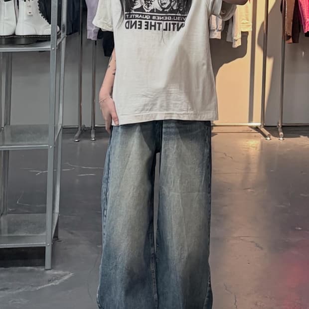 에비수 빈티지 빅프린팅 반팔 A3504