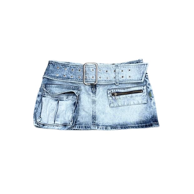 헤븐 벨티드 데님 미니 스커트