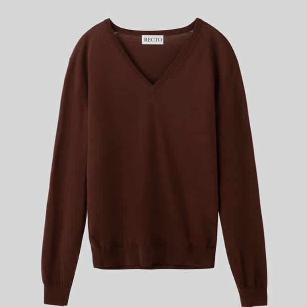 렉토 브이넥 니트 레드 브라운