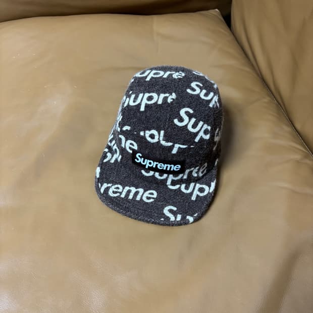 슈프림 캠프캡 모자 박스로고 해리스트위드 브라운