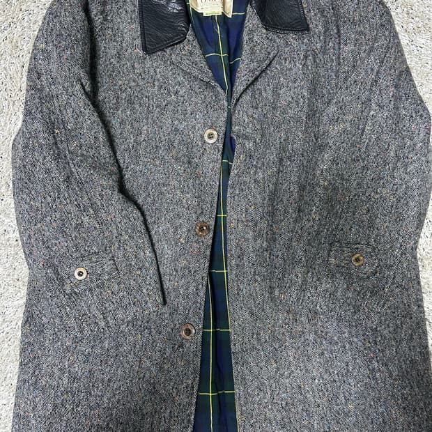 일제 소가죽카라 체크코트 사이즈 105-110