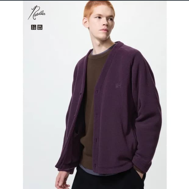 새상품_유니클로 니들스 플리스 가디건 퍼플 XL