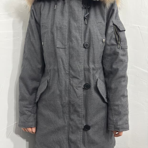 gray fur hood safari twoway jacket