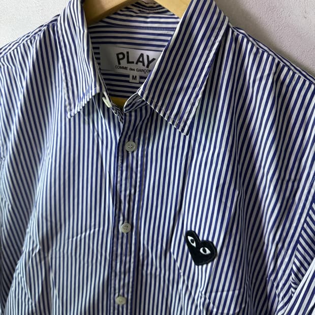 꼼데가르송 스트라이프 블랙하트와팬 셔츠 M (100-슬림 105)