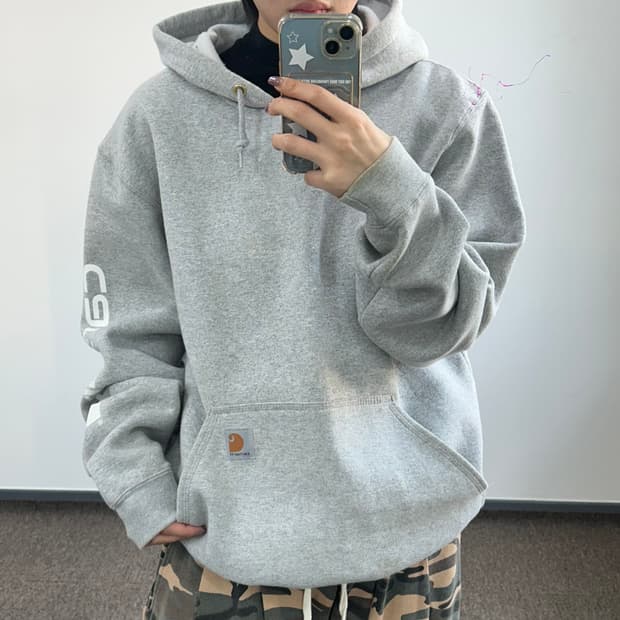 Carhartt 칼하트 사이드 로고 그레이 후드티