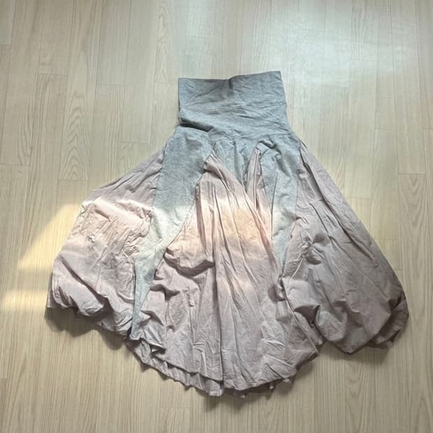빈티지 그레이&핑크 플레어 맥시 롱 스커트