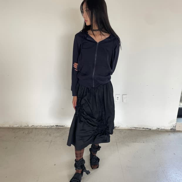 Slim Hood zip-up Navy