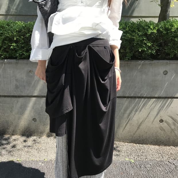 modular draping wrap skirt(black)