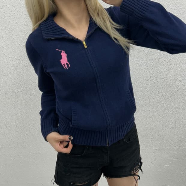 폴로 랄프로렌 핑크 빅포니 네이비 니트집업 XL