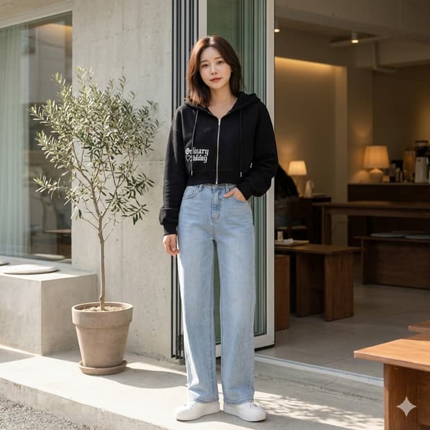 오디너리 홀리데이 크롭 후드 집업