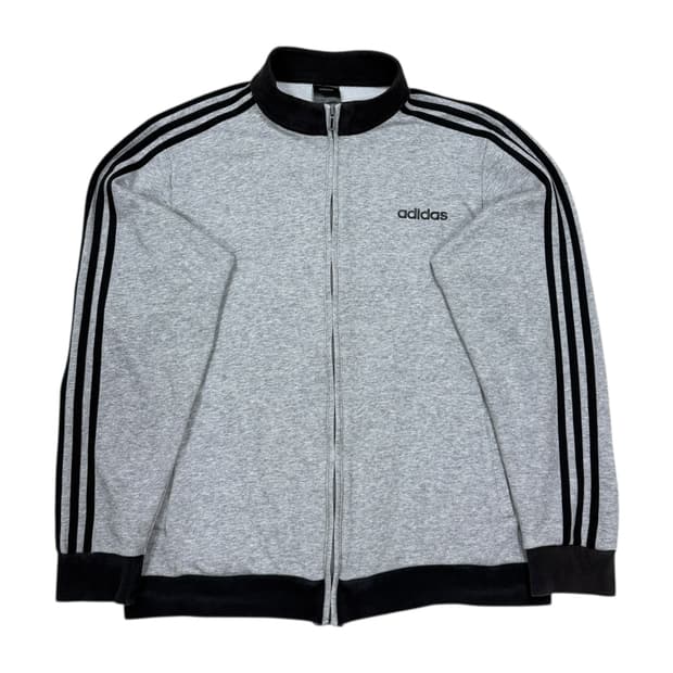 아디다스 빈티지 리니어로고 그레이 회검 코튼 면져지 집업 자켓 XL