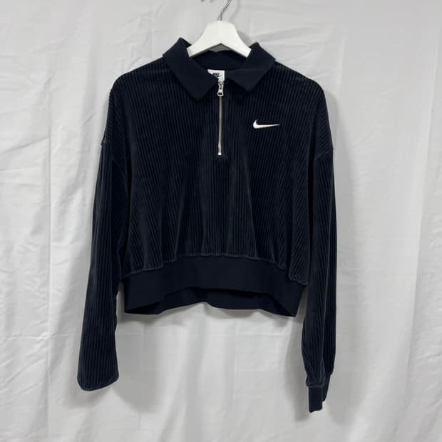 나이키 스포츠웨어 코듀로이 반집업 크롭 탑