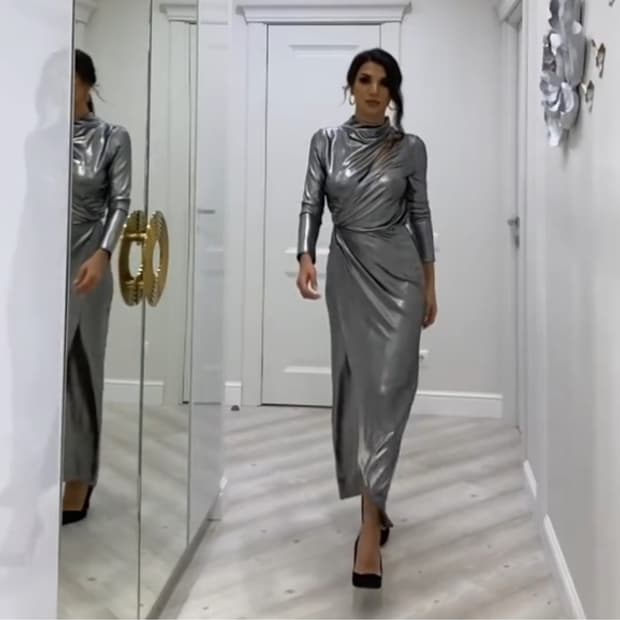 새상품) 자라 실버 메탈릭 맥시 드레스 XS 연말프롬파티 연주회 롱원피스