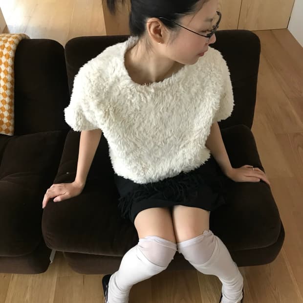 vintage ivory half fur top