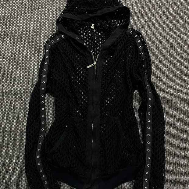 Y2K Girl Eyelet Detail Mesh Crop Hoodie